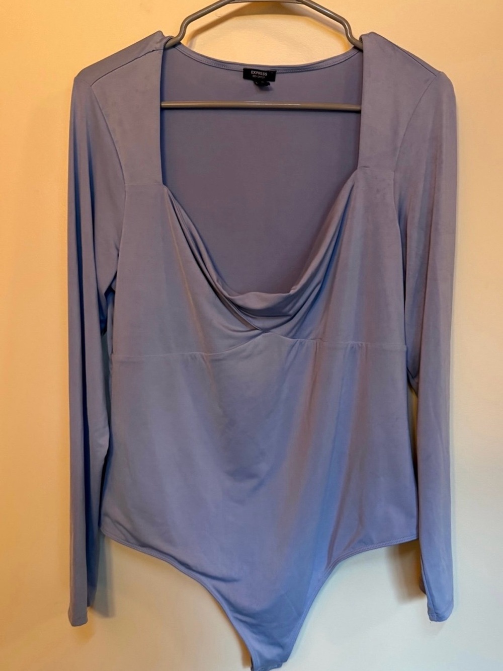 Express Blue Drape Neck Long-Sleeve Bodysuit